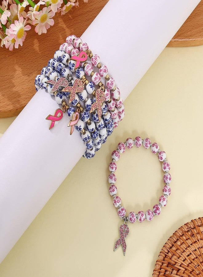GLMOCM Breast Cancer Bracelets Pink Ribbon Charm Bracelets Flower Beaded Stretch Bracelets Cancer Awareness Accessories Care Gift (Pink) - Image 5